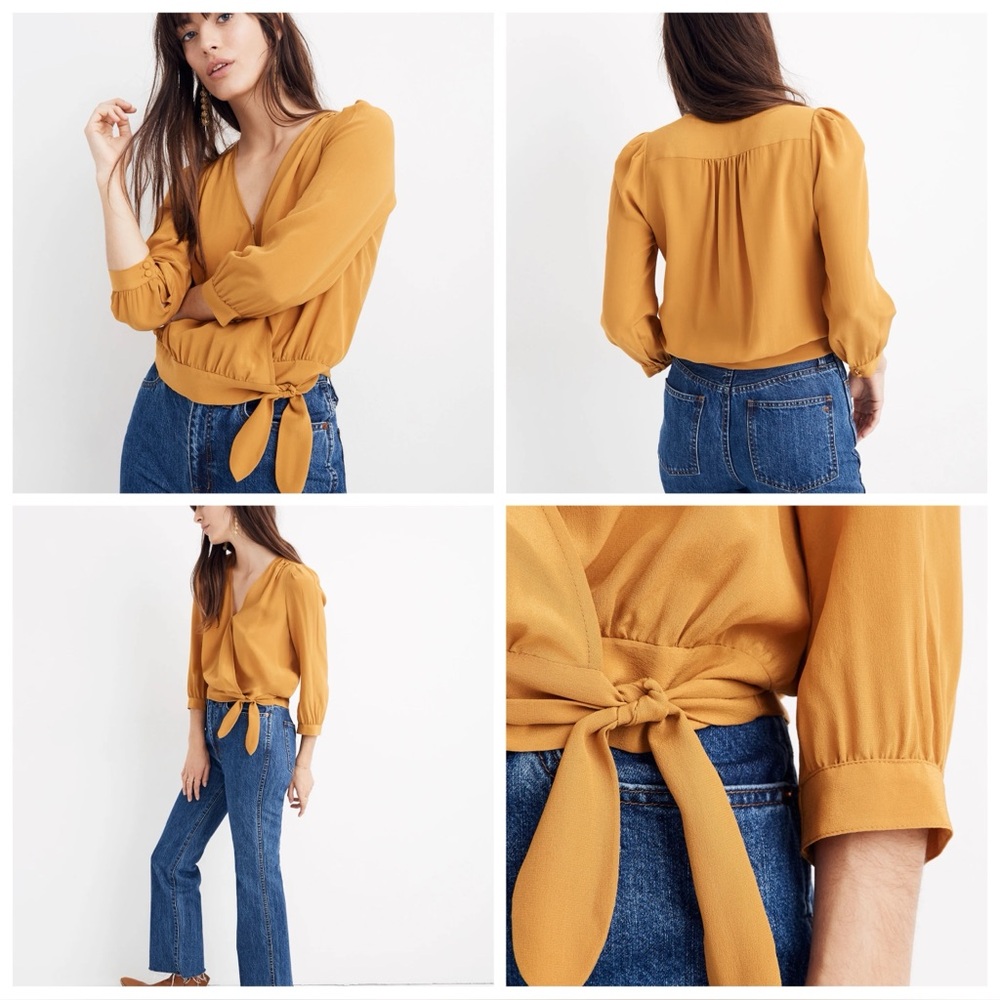 Madewell Silk Wrap Top Vintage Gold